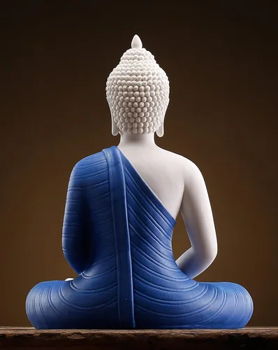 Vista 4 de QINLANG Estatua de Buda azul de 12 pulgadas para decoración del hogar, decoración de Buda de meditación de cerámica para el hogar