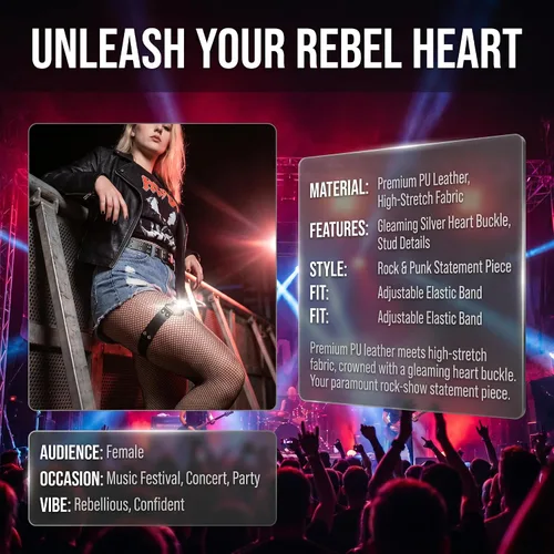 Vista 5 de Outman 2Pcs Adjustable Punk Rock Thigh Garter Heart Leg Garter Belts Negro
