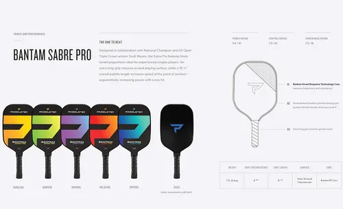 Vista 6 de Paddletek Bantam Sabre Pro - Paletas profesionales de pickleball con núcleo de panal - Superficie de policarbonato, núcleo de policarbonato