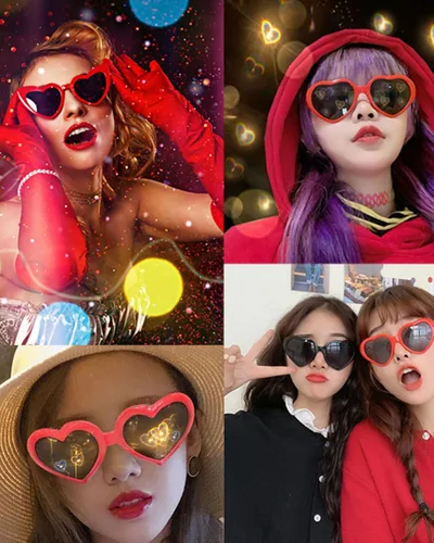 Vista 2 de 20 pares de lentes de sol de corazón para mujeres y hombres, con efecto de corazón, lentes de difracción de gran tamaño, lindos en forma de corazón