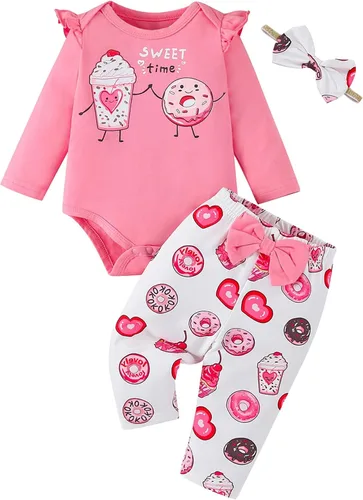 Vista 10 de Fullfamous Conjunto de mameluco y pantalón de 3 piezas con volantes de manga larga para bebé niña christmas 1