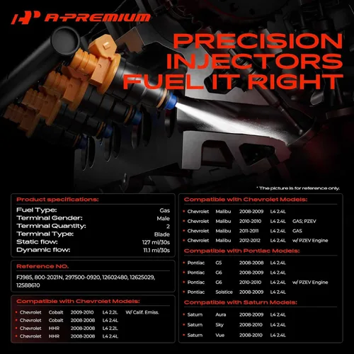 Vista 2 de A-Premium Inyectores de combustible 4 PCS compatibles con Chevrolet