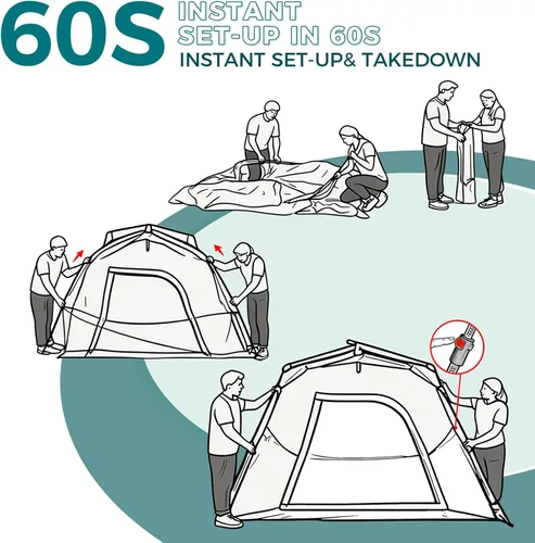 Vista 2 de Hewolf Instant Tent for 4-6 Person Camping, Waterproof Easy Pop Up Tent Sets Up in 60 Seconds for Family Outdoor Hiking & Backpacking with Carry Bag