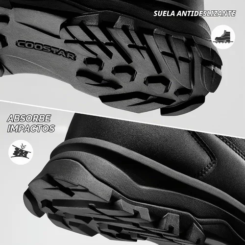 Vista 5 de Coostar Botas tácticas para hombre, ligeras, botas de combate militar, botas de trabajo con cremallera lateral, botas de motocicleta, para Negro
