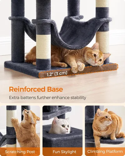 Vista 7 de Feandrea Cat Tree, 59.5-Inch Tall Cat Tower, Multi-Level Condo, Smoky Gray Gris ahumado (Smoky Gray)