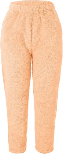 Vista 4 de DPTALR Pantalones de forro polar mullido para mujer, pantalones de invierno acogedores, cálidos y suaves, pantalones largos para dormir, pantalones