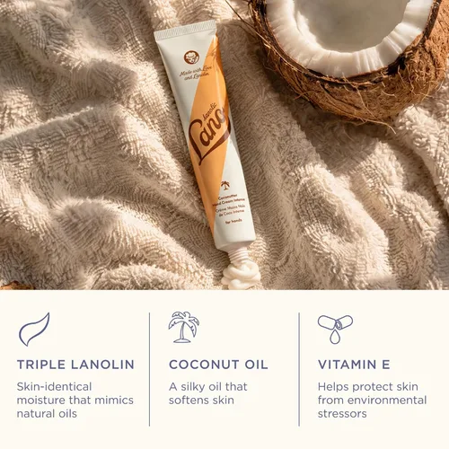 Vista 3 de Crema de manos Lanolips - Loción de lanolina con aceite de coco, manteca de karité y vitamina E - Crema para cutículas y manos para manos secas