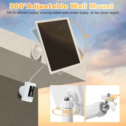 Vista 6 de Cargador de panel solar para cámara Ring, compatible con batería de cámara Ring Stick Up, batería de Ring Spotlight Plus/Pro, resistente al agua