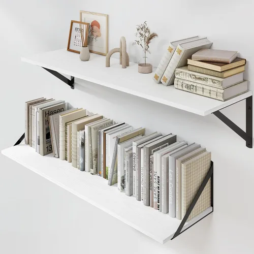 Vista 15 de Heimlove - Estantes flotantes negros profundos para pared, juego de 2 estantes de pared de madera de 16 pulgadas de ancho x 8 pulgadas
