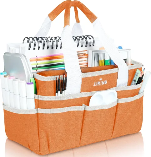 Vista 26 de JJRING Bolsa organizadora de manualidades, organizador de arte con múltiples bolsillos, bolsa de costura beige para arte, manualidades, álbumes