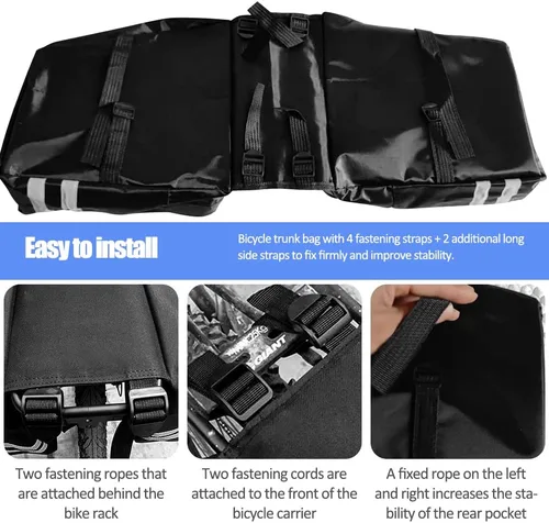 Vista 4 de Bolsa de doble alforja para portaequipaje trasero de bicicleta de 30L, bolsa de tronco de bicicleta impermeable, bolsa de alforja de bicicleta