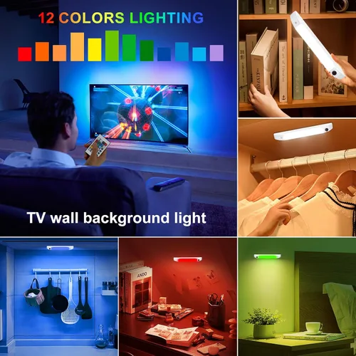 Vista 4 de BIGMONAT Luz LED para Debajo del Gabinete, Luces de Barra LED RGB de Cambio de Colores Operadas con Batería con Control Remoto, Luces LED Multicolor