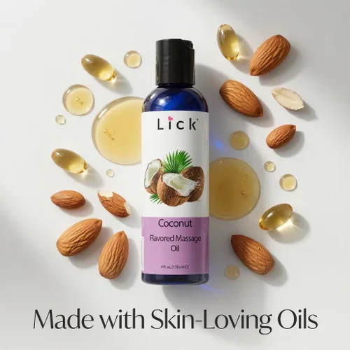 Vista 9 de Lick Aceite de masaje con sabor a coco, aceite de masaje comestible tropical con aceite de almendras dulces y vitamina E, fórmula hidratante segura