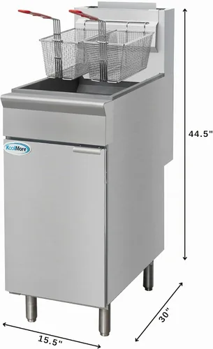 Vista 2 de KoolMore Freidora comercial de propano líquido de pie de 40 libras con 90,000 BTU en acero inoxidable, certificación ETL (KM-FDF40-LP)