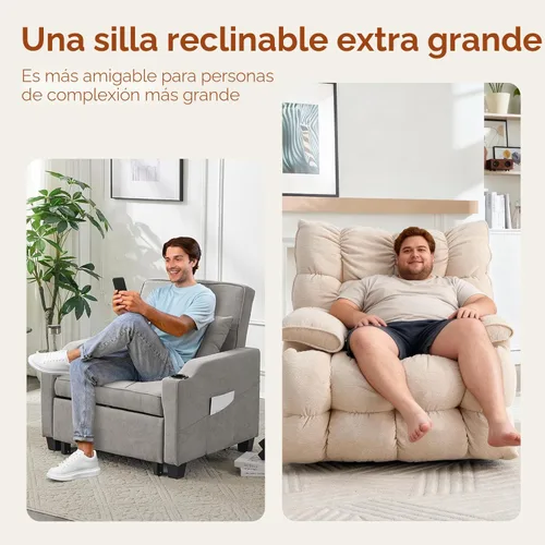 Vista 3 de Silla reclinable giratoria de gran tamaño, reclinable mecedora extra ancha Beige
