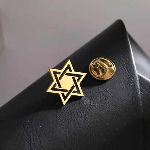 Vista 5 de Broche de acero inoxidable con diseño de estrella de David para hombres y mujeres con solapa
