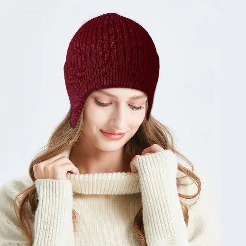 Vista 5 de 2 gorros de invierno con orejeras para hombres y mujeres, gorro grueso de punto cálido