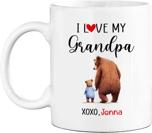 Vista 9 de Taza de café blanca personalizada de 11 onzas, 15 onzas, taza de definición de abuelo, taza de viaje única para abuelo, regalos para cumpleaños