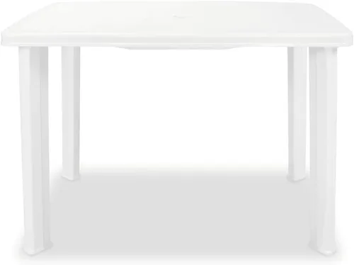 Vista 3 de [We Ship Quickly] Mesa de jardín, mesa de comedor de patio al aire libre, rectangular, con orificio para paraguas, para patio, jardín, balcón Blanco