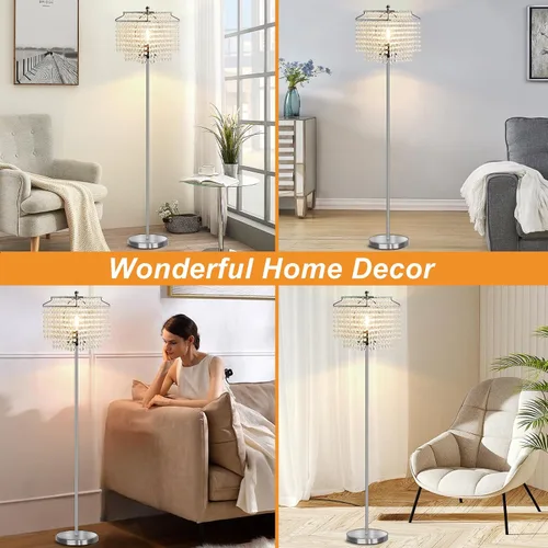 Vista 7 de Luvkczc Lámpara de pie de cristal, lámparas de pie modernas de 64 pulgadas de alto con pantalla de doble capa, interruptor de pie de encendido