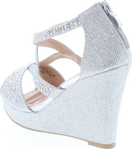 Vista 3 de Bella Marie Santo - Sandalias de cuña para mujer con diamantes de imitación de 4.25 pulgadas, Champán