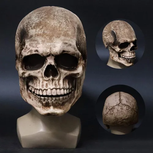 Vista 2 de Máscara aterradora de calavera de Halloween máscara realista de bocetos con mandíbula movible casco espeluznante de látex para adultos gris 125 x 75