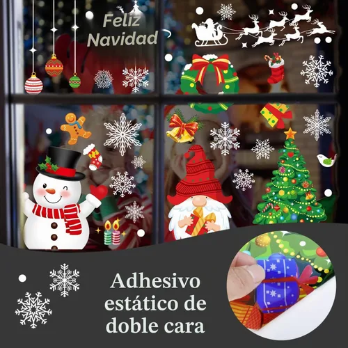 Vista 5 de Adhesivos Navideños para Ventanas 245 Piezas Calcomanías Navideñas Reutilizables de Doble Cara Impresas Autoadhesivas Decoraciones para Ventanas