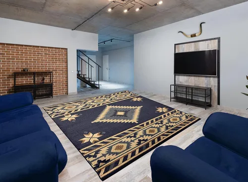 Vista 19 de Nevita Collection Southwestern Native American Design Area Alfombra geométrica (azul, 5'3" redondo)