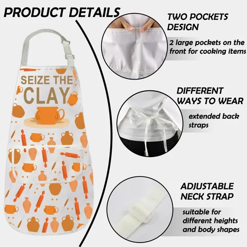 Vista 4 de Gzrlyf Seize The Clay Pottery - Delantal de cerámica para artistas, regalo para maestros y amantes de la cerámica