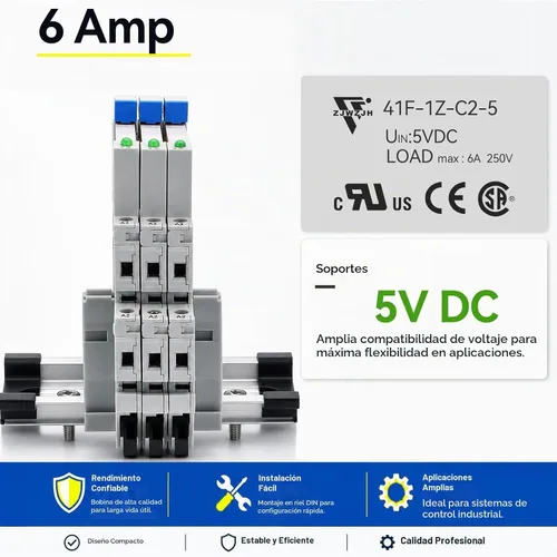 Vista 3 de Relé electromagnético 5VDC SPDT 6Amp, relés de alimentación con indicador LED, base de enchufe, riel DIN, ultra delgado de 6.2mm, certificación UL