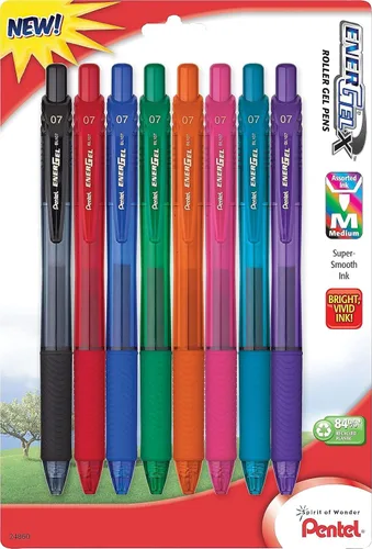 Vista 2 de Pentel EnerGel-X Colors - Bolígrafo retráctil de gel líquido, 0.028 in, punta de metal, tinta surtida, paquete de 8 unidades (BL107CRBP8M)
