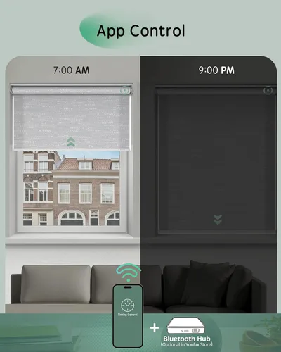 Vista 3 de Yoolax - Persianas motorizadas con control por aplicación, cortinas enrollables motorizadas con filtración de luz para ventanas, persianas