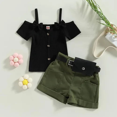 Vista 97 de TheFound Trajes de verano para niñas pequeñas, sin mangas, de punto acanalado, halter, pantalones cortos, ropa para recién nacidos, conjunto de 3