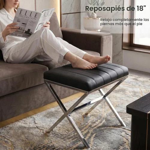 Vista 4 de DUHOME Taburete de Tocador Moderno de Cuero PU - Taburete de Maquillaje Rectangular Asiento de Tocador Acolchado Reposapiés para Sala de Estar Negro