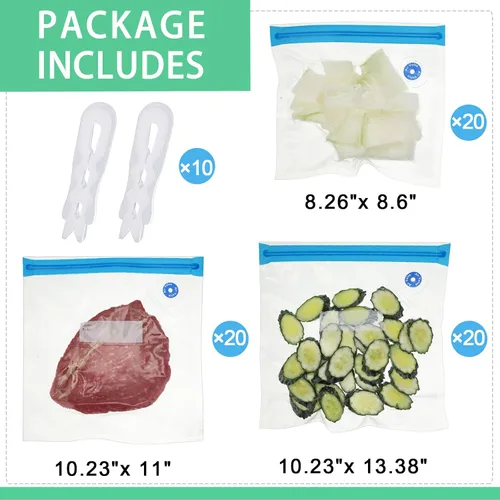 Vista 2 de Chumia Paquete de 60 bolsas Sous Vide reutilizables con sellado al vacío con válvula de aire, almacenamiento de cremallera al vacío con válvula
