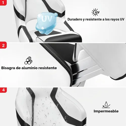 Vista 2 de PEXMOR Asiento de barco deportivo premium abatible para capitán con asiento de cubo para barco, cubierta de asiento de barco impermeable, bisagras