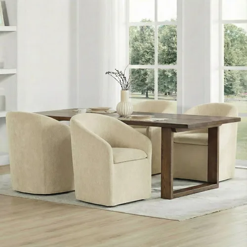 Vista 28 de KISLOT Juego de 1 sillas de comedor tapizadas con ruedas, color beige