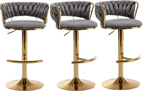 Vista 31 de Canxkun Gold - Juego de 2 taburetes de bar, sillas de bar de altura de mostrador con respaldo bajo, taburetes de bar de altura ajustable de Beige