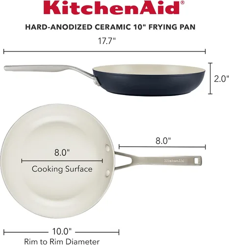 Vista 2 de KitchenAid Sartén/sartén antiadherente de cerámica anodizada dura, 10 pulgadas - negro mate