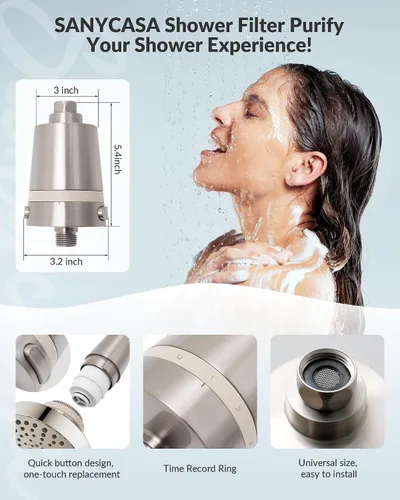 Vista 4 de SANYCASA Filtro de ducha para agua dura, sistema de filtración KDF que reduce el cloro, los metales pesados y las incrustaciones, mejora la suavidad
