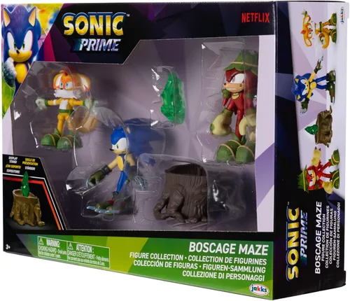 Vista 9 de Sonic Prime - Figuras de acción de 2.5 pulgadas con temática de Laberinto de Jaula Bos, 5 piezas: Sonic, Gnarly Knuckles, Mangey Tails, Tocón