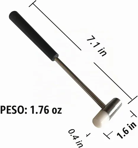 Vista 4 de Martillo pequeño de doble cabeza, 7 pulgadas, cabeza de plástico y cabeza de metal, mango de plástico negro, mazo de joyería de doble cara, martillo