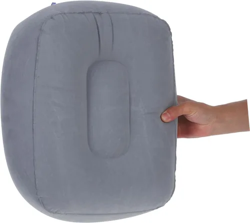 Vista 4 de FAVOMOTO Taburete inflable de viaje para reposapiés de 2 piezas, almohada gris fácil de inflar