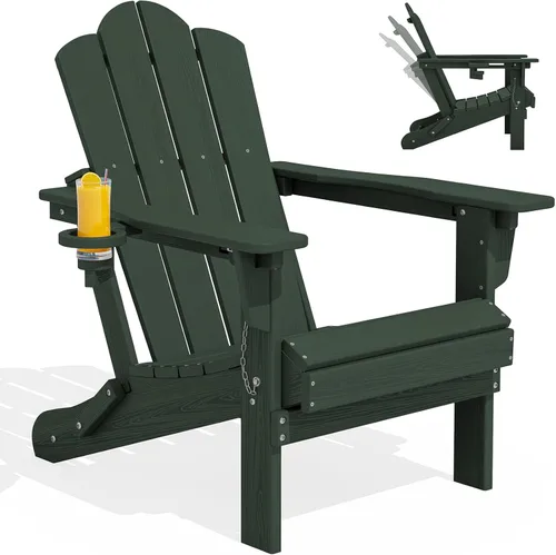 Vista 17 de Silla plegable ajustable KINGYES Adirondack, sillas reclinables Adirondack de 3 posiciones con portavasos, Adirondack de HDPE resistente a