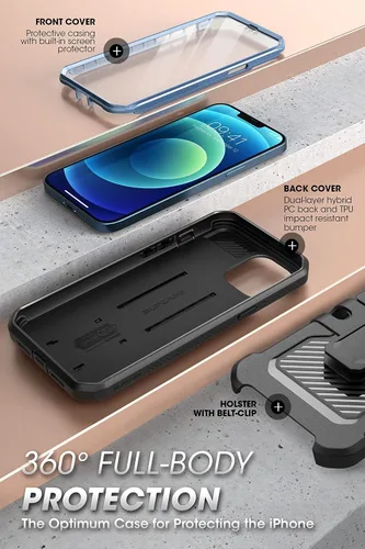 Vista 5 de SUPCASE Funda para iPhone 13 Pro con soporte y clip para cinturón (Unicorn Beetle Pro), [protector de pantalla integrado]