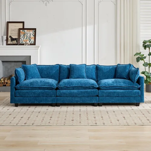 Vista 117 de Sofá seccional modular verde de 111.5", sofás seccionales grandes de 3 plazas para sala de estar, sofá nube oversized de tela chenille con otomana