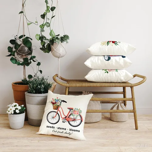 Vista 4 de Coliuso Juego de 4 fundas de almohada florales de primavera de 20 x 20 pulgadas, decoración de temporada para sofá, sala de estar al aire libre