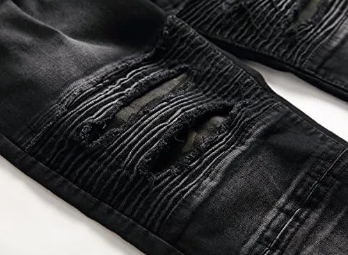 Vista 6 de Liuhond Skinny Slim Fashion - Jeans elásticos de motociclista de Hip Hop con agujeros rectos rasgados.