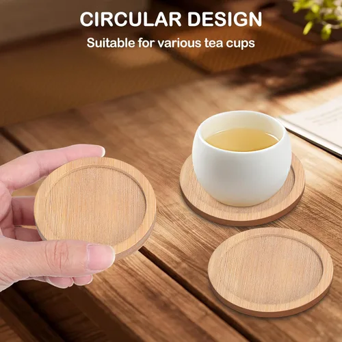 Vista 3 de 6 posavasos de bambú con aislamiento térmico almohadillas de taza para el hogar, posavasos antideslizantes para bebidas, tapete de bambú redondo