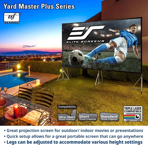 Vista 2 de Elite Screens Yard Master Plus, pantalla de proyector portátil ajustable con ajuste de altura 16:9 de 250 pulgadas, proyección frontal de cine 4K HD